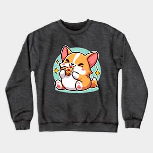 Kawaii Corgi Puppy Eating Pizza Adorable Dog Foodie Crewneck Sweatshirt